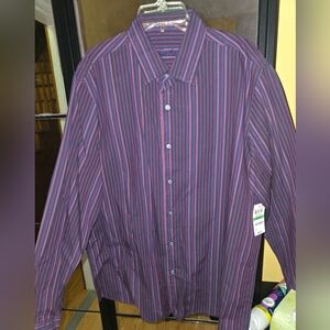 Tasso Elba Men's Berry Blue Maroon Striped Button-Down Shirt